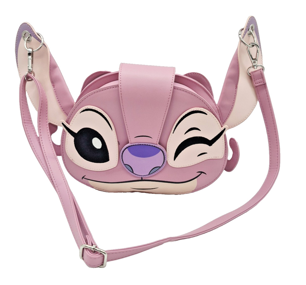 Loungefly Disney Lilo & Stitch Angel 3D Winking Pink Crossbody Purse Bag 9" Wide